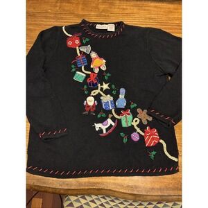 Vtg 90's Basic Editions Women's Sweater Holiday Embroidered Christmas - Size XL